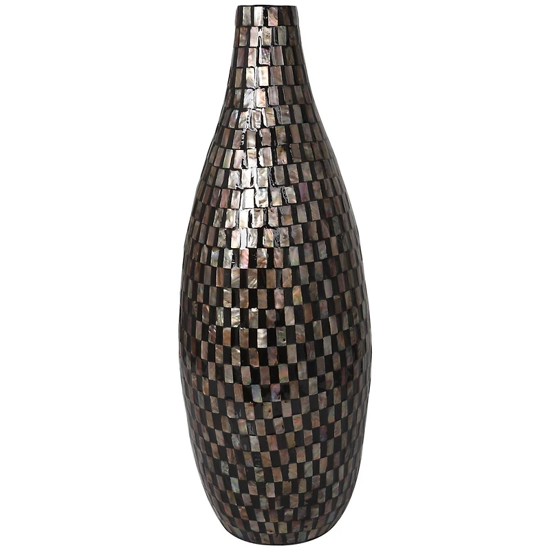 24" Black Mother of Pearl Handmade Mosaic Inspired Vase