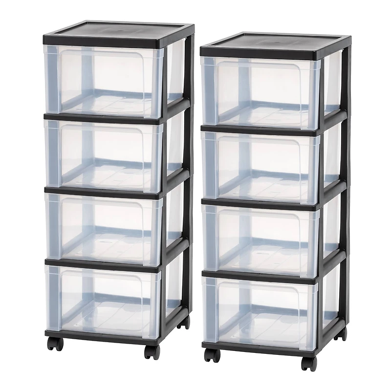 IRIS® 32.5" Black & Clear 4-Drawer Narrow Plastic Storage Carts, 2ct.
