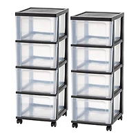 IRIS® 32.5" Black & Clear 4-Drawer Narrow Plastic Storage Carts, 2ct.