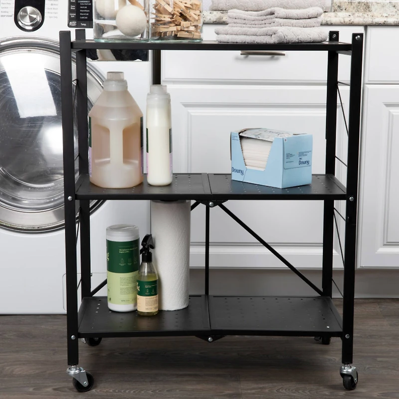 Household Essentials 34" Black Metal 3-Tier Foldable Utility Rack