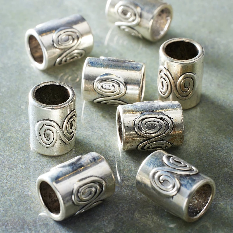 12 Pack:  Antique Silver Metal Tube Beads, 14mm by Bead Landing™