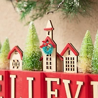 Glitzhome® 14" Christmas Believe House & Brush Trees Table Décor