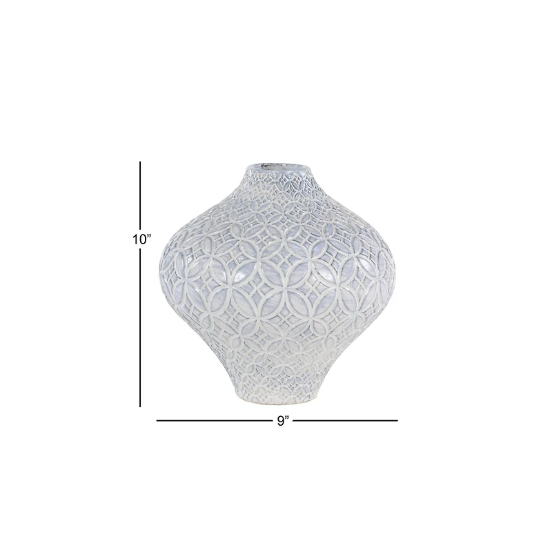 White Porcelain Coastal Style Vase, 9" x 10"