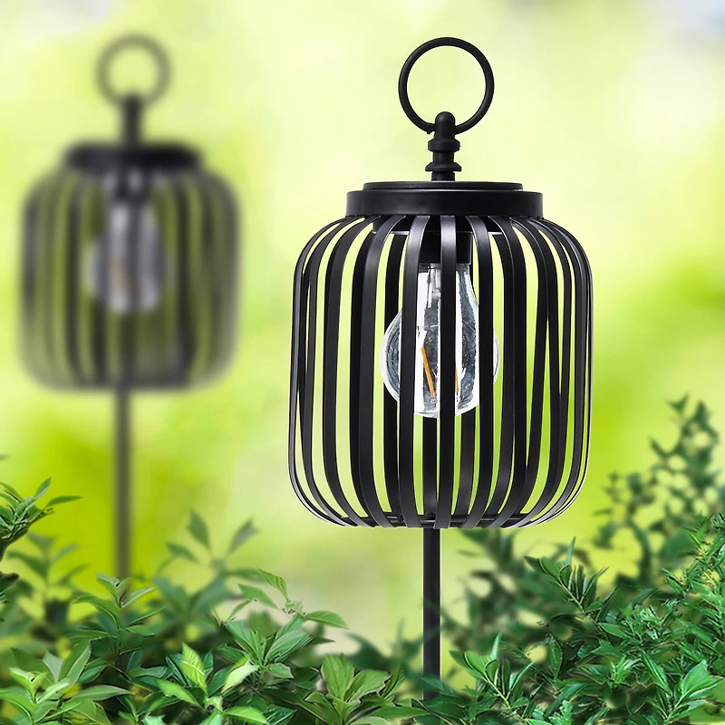 Glitzhome® 33" Black Metal Stripes Solar Powered Outdoor Lantern