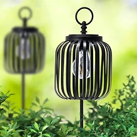 Glitzhome® 33" Black Metal Stripes Solar Powered Outdoor Lantern