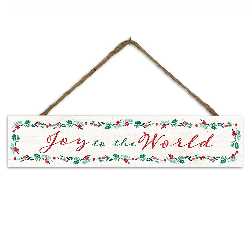 Joy to the World Script 17" x 3.5" Outdoor/Indoor Hanging Sign