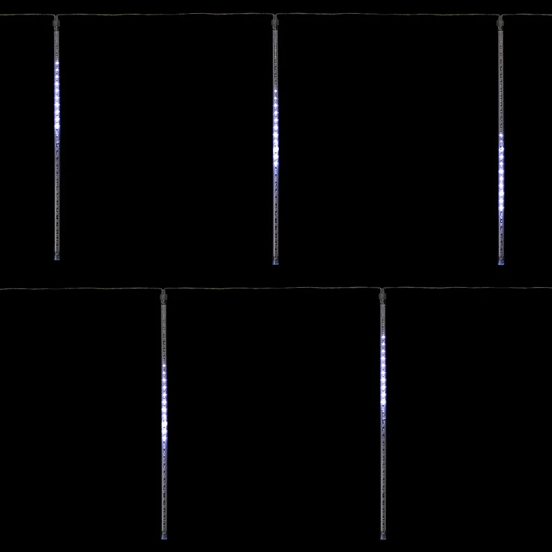 Set of 10 White LED Snowfall Icicle Christmas Tube Lights - 20.5 ft Clear Wire