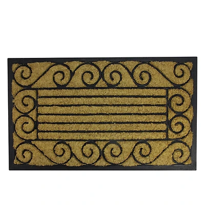 Black & Beige Rubber Coir Outdoor Rectangular Door Mat