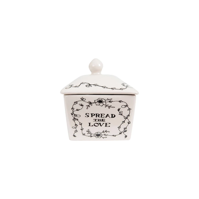 Hello Honey® 7" Country Style White & Black Stoneware Butter Dish with Lid