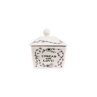 Hello Honey® 7" Country Style White & Black Stoneware Butter Dish with Lid