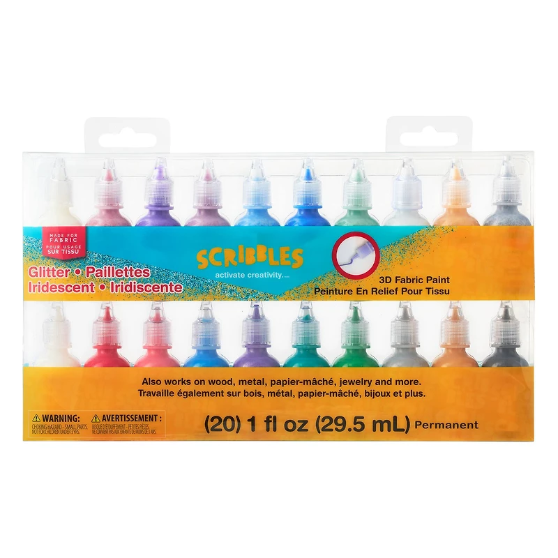 6 Packs: 20 ct. (120 total) Scribbles® Glitter & Iridescent 3D Fabric Paint