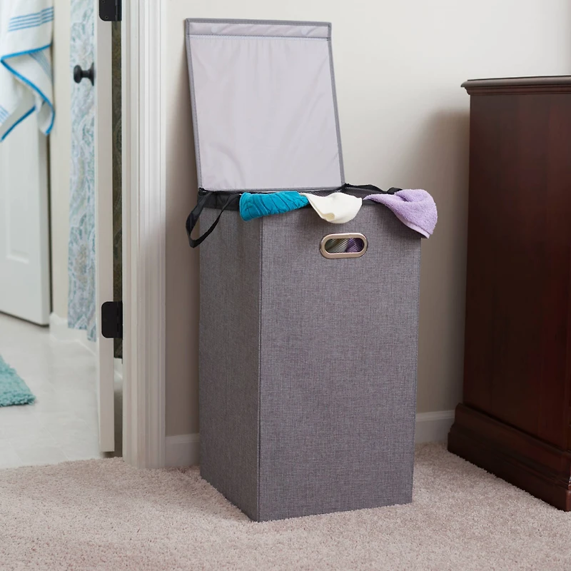 Household Essentials Gray Moisture-Resistant Laundry Hamper with Magnetic Lid & Removable Mesh Liner