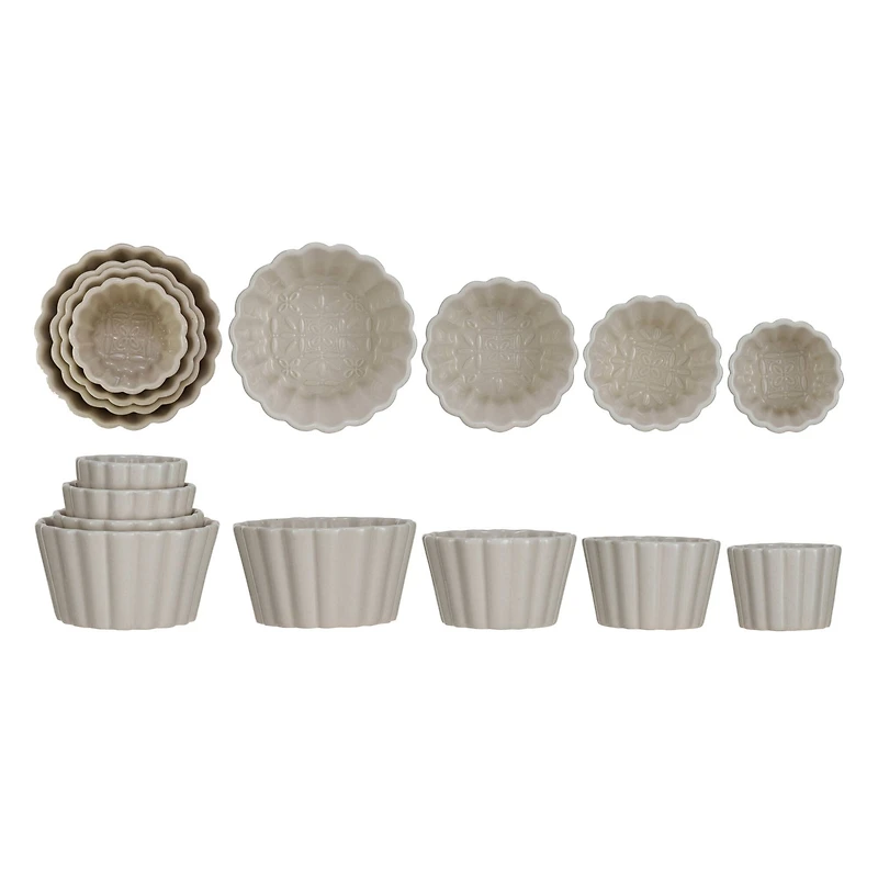 Hello Honey® Embossed Cream Fluted Round Stoneware Bowl Set