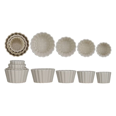 Hello Honey® Embossed Cream Fluted Round Stoneware Bowl Set
