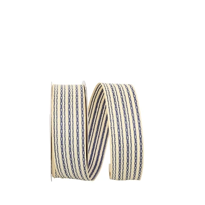 JAM Paper 1.5" x 20yd. Navy Vintage Stripes Wired Ribbon