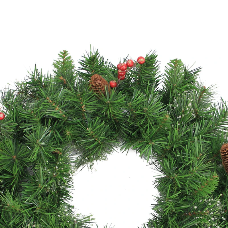 24" Iced Mixed Pine Red Berry & Pine Cones Artificial Wreath, Unlit
