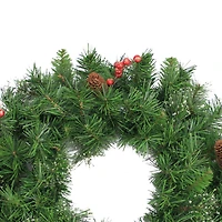 24" Iced Mixed Pine Red Berry & Pine Cones Artificial Wreath, Unlit