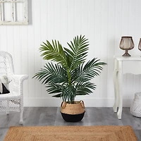 4ft. Kentia Palm Artificial Tree in Boho Chic Handmade Cotton & Jute Woven Planter