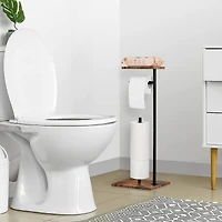 Black Freestanding Toilet Paper Holder Stand with Shelf