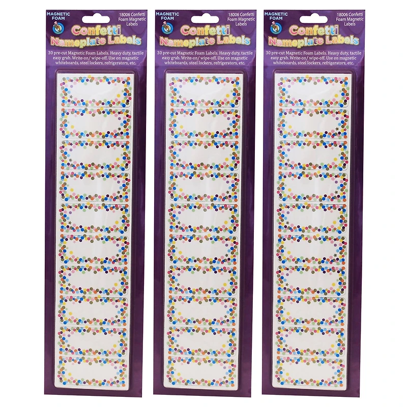 Ashley Productions Confetti Magnetic Die-Cut Small Foam Nameplates & Labels, 3 Packs of 30