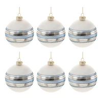 Blue and Silver Striped Glass Ball Ornament Set