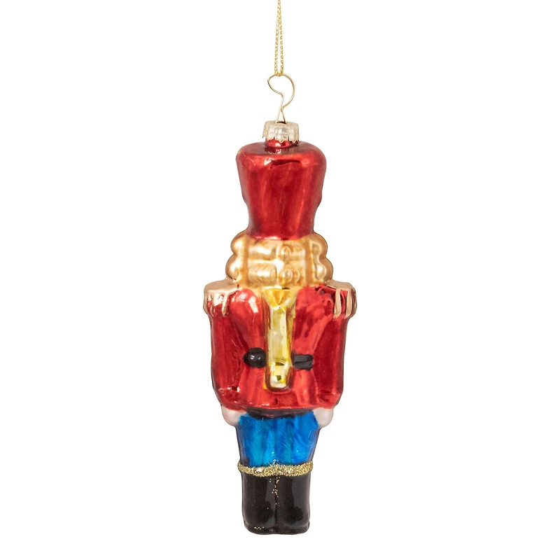 5.5" Shiny Red Nutcracker Soldier Glass Ornament