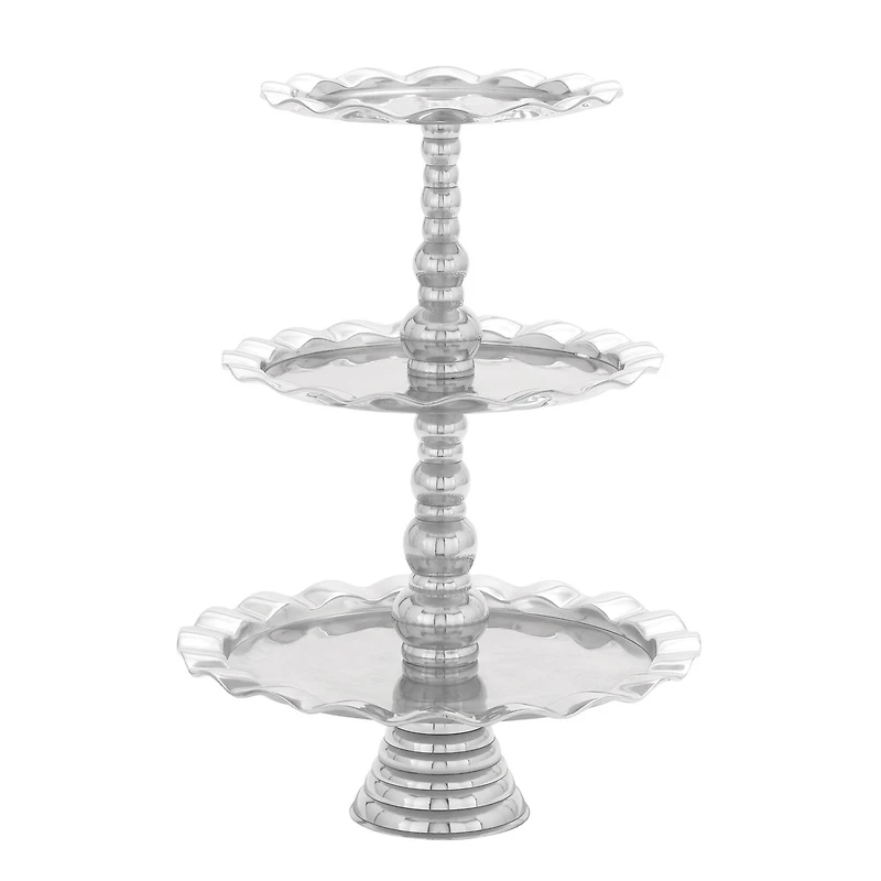 24" Silver Aluminum 3-Tier Tray Stand