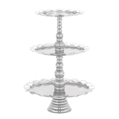 24" Silver Aluminum 3-Tier Tray Stand