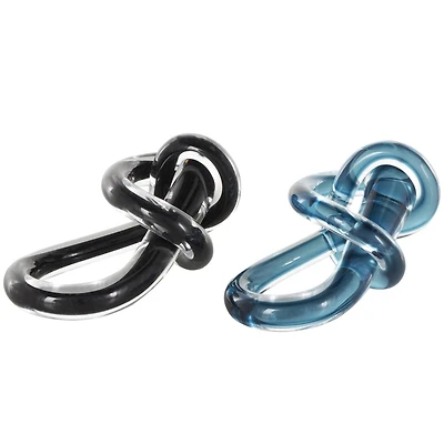 6.75" Black & Blue Abstract Knot Glass Sculpture Set