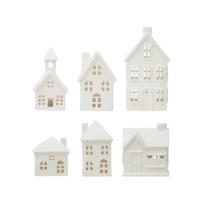 Hello Honey® White LED Stoneware Bisque Houses Set