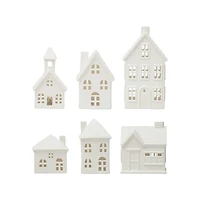 Hello Honey® White LED Stoneware Bisque Houses Set