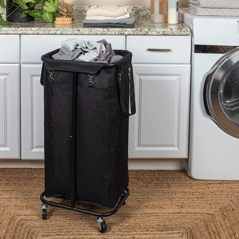 Household Essentials 30.5" Black Rolling Laundry Hamper