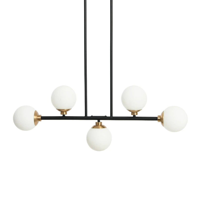 Hello Honey® Robert Stevenson Lighting Lorne Matte Black Metal & Frosted Glass 5-Light Chandelier