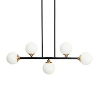 Hello Honey® Robert Stevenson Lighting Lorne Matte Black Metal & Frosted Glass 5-Light Chandelier