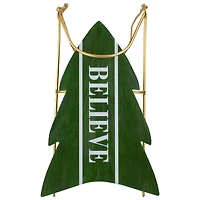18.25'' Green Wooden Believe Christmas Snow Sled Decoration