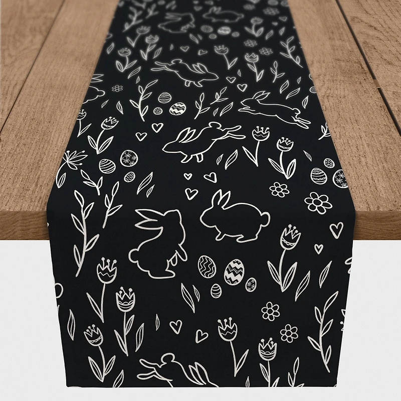 Chalk Easter Bunny Pattern Runner 1 16" x 72" Cotton Twill Runner