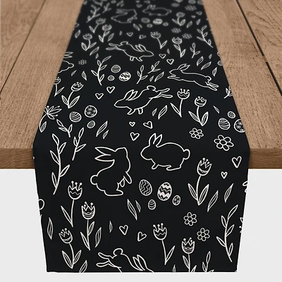 Chalk Easter Bunny Pattern Runner 1 16" x 72" Cotton Twill Runner
