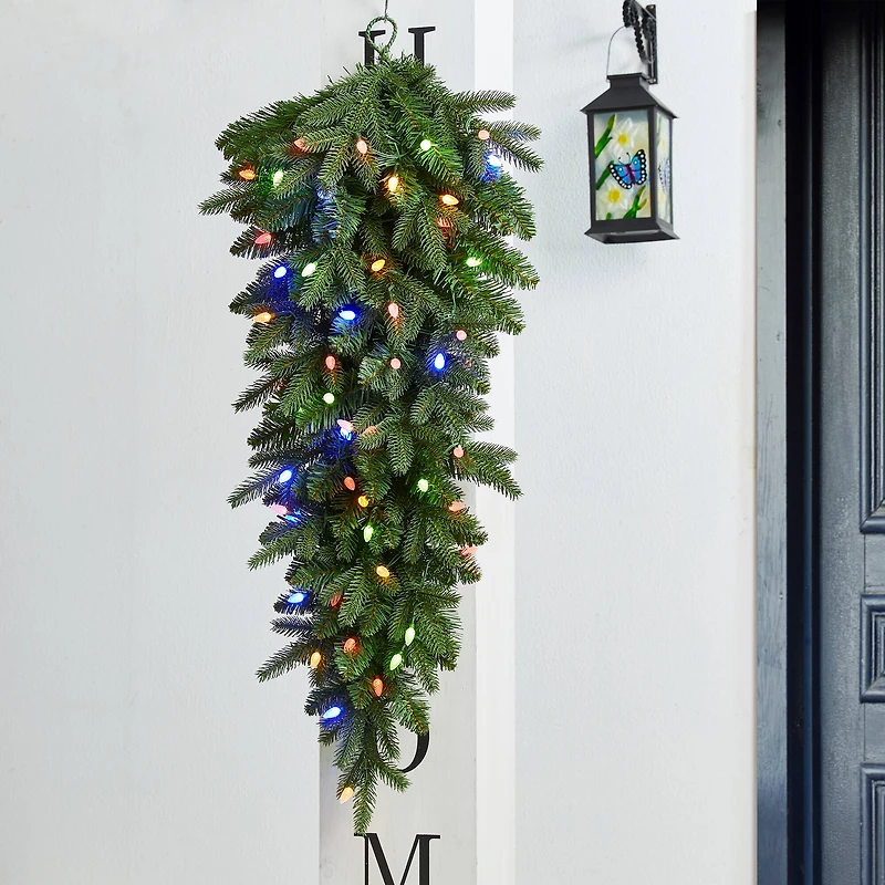 Glitzhome® 36" Pre-Lit Greenery Christmas Teardrop with LED Lights & Timer