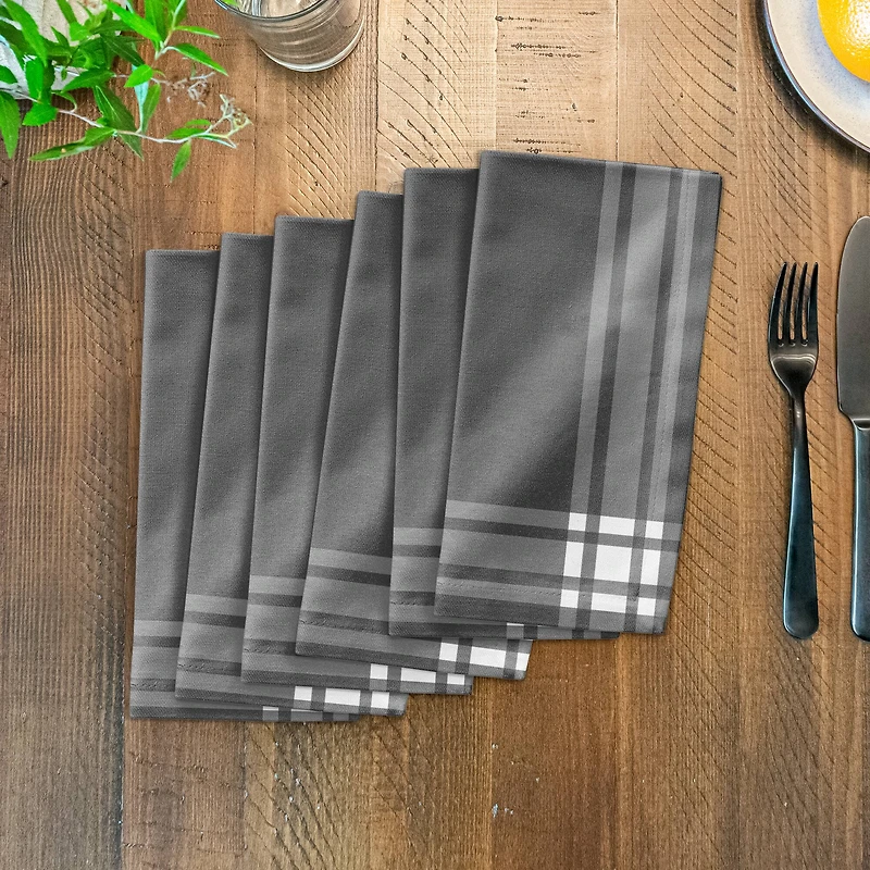 Gray and White Simple Stripes 10" x 10" Cotton Twill Napkin
