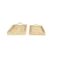 Light Brown Wood Boho Style Tray Set