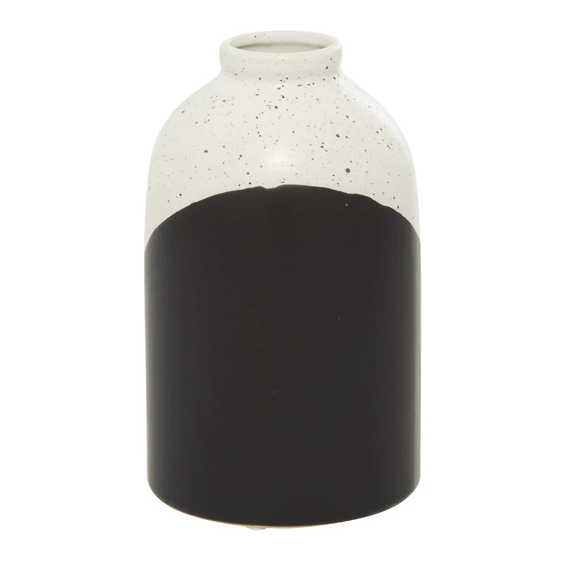 Black Ceramic Contemporary Vase, 10" x 6" x 6"