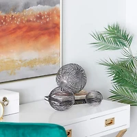 Grey Metal Contemporary Geometric Sculpture, Set of 3" 8", 6", 4"