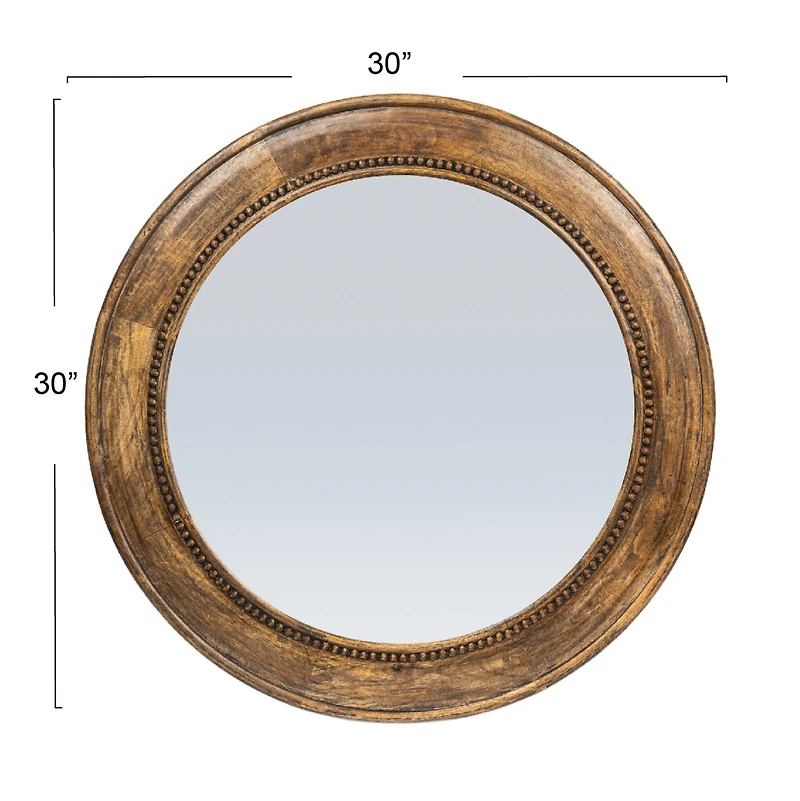 Hello Honey® Walnut Round Carved Wood Framed Wall Mirror