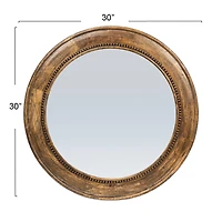 Hello Honey® Walnut Round Carved Wood Framed Wall Mirror
