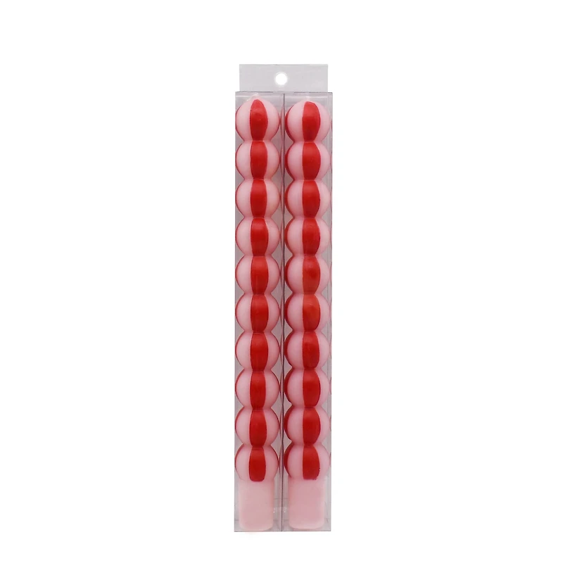 11.25" Red & White Peppermint Unscented Taper Candles, 2ct. by Ashland®