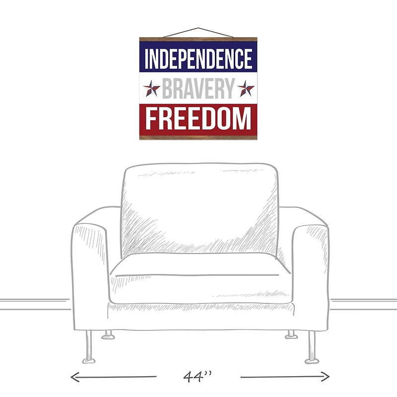 20" Red, White & Blue Independence Bravery Freedom Teak Hanging Canvas