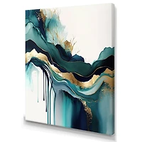 Designart 'Teal And Gold Abstract Expression IV' Modern Canvas Wall Art