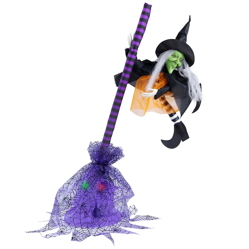 25" Animated Flying Witch with Broom Halloween Decoration