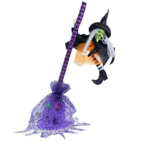25" Animated Flying Witch with Broom Halloween Decoration
