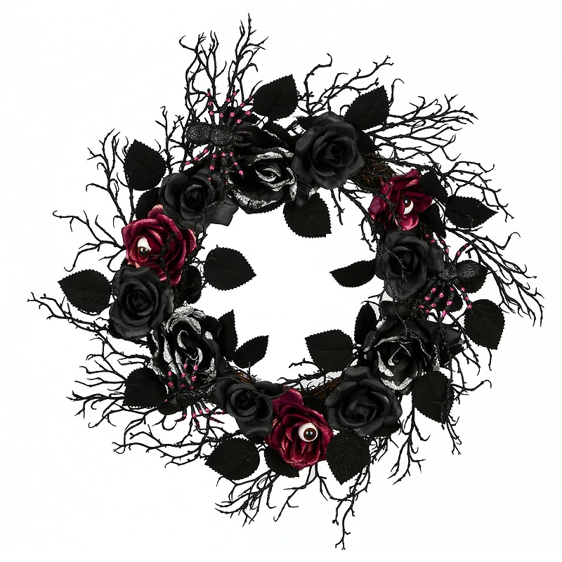 22" Black Halloween Rose Wreath